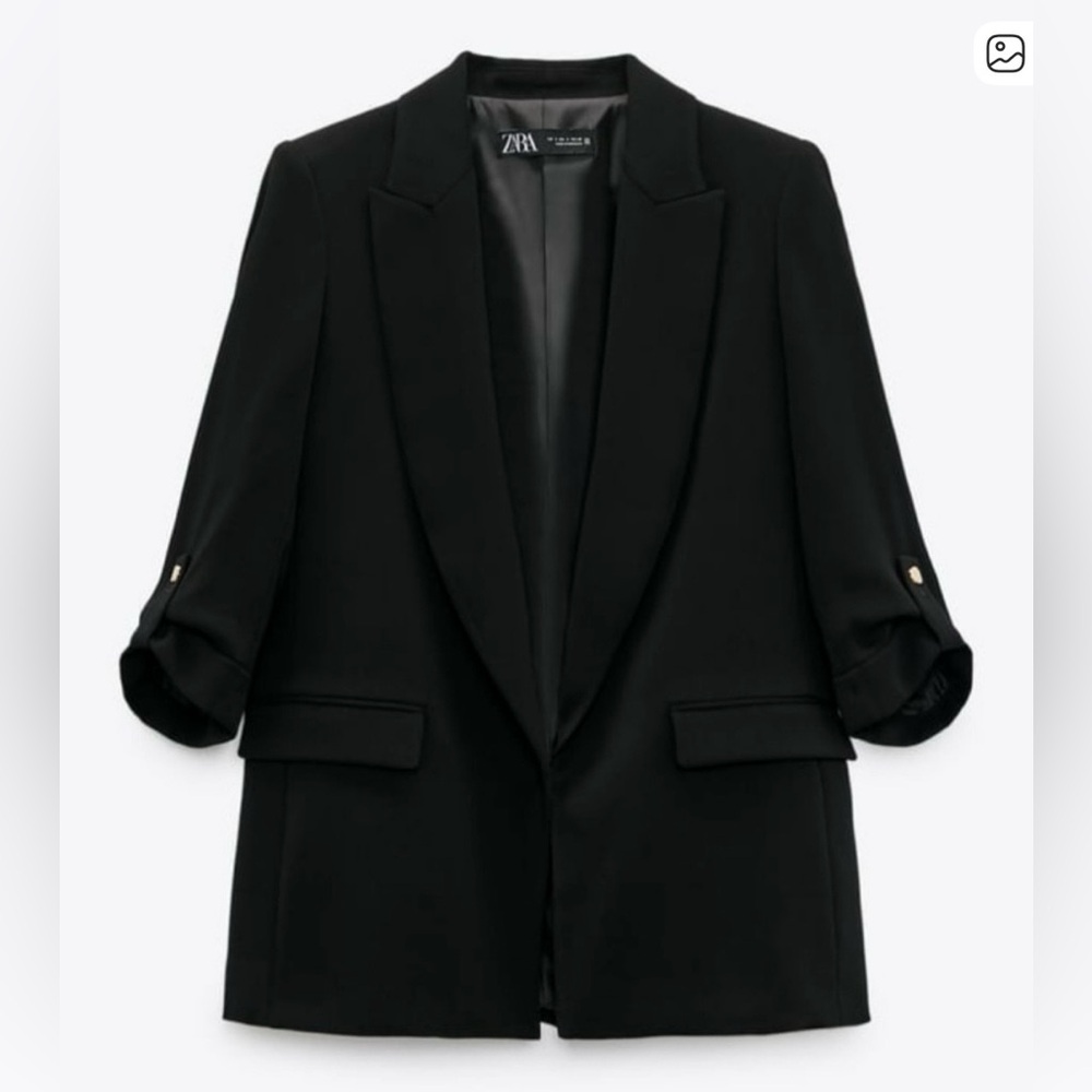 Zara Women's Black Blazer | Cuffed Sleeves with gold hardware | Oversized